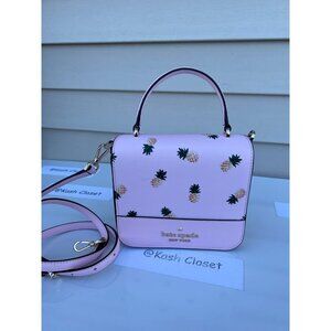 Kate Spade crossbody top handle purse pineapple print square pink multi